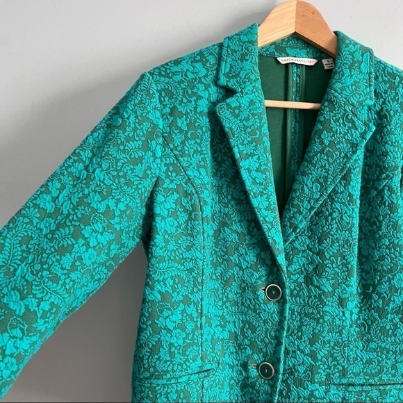 Isaac Mizrahi Jersey Knit Two-Tone Green Teal Jacquard Textured Blazer S/M - Picture 4 of 11